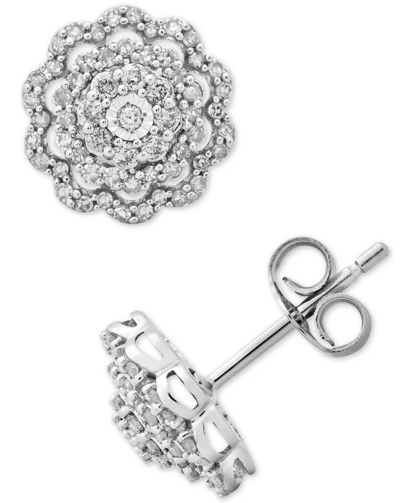 Diamond Flower Cluster Stud Earrings (1/2 ct. t.w.) in 10k White Gold