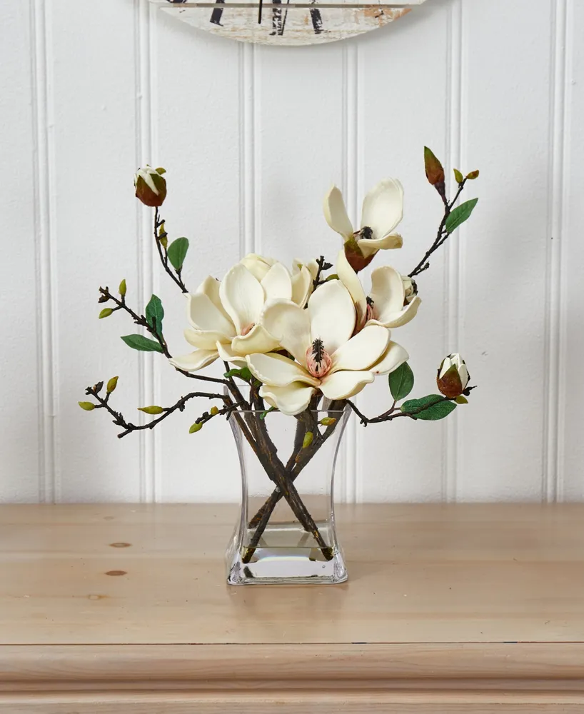 Nearly Natural Magnolia Arrangement with Vase