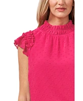 CeCe Women's Ruffled Flutter Sleeve Mock Neck Blouse