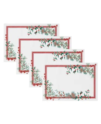 Elrene Winter Holiday Berry Fabric 4 Piece Placemat Set, 13" x 19"