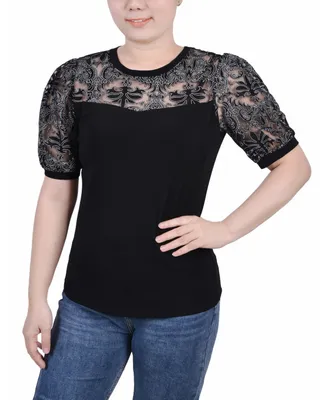Petite Puff Lace-Sleeve Top