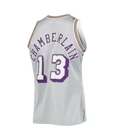 Men's Mitchell & Ness Wilt Chamberlain Silver Los Angeles Lakers 75th Anniversary 1971-72 Hardwood Classics Swingman Jersey