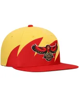 Men's Mitchell & Ness Yellow, Red Atlanta Hawks Hardwood Classics Sharktooth Snapback Hat