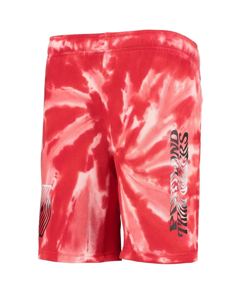 Big Boys Red Portland Trail Blazers Santa Monica Tie-Dye Shorts