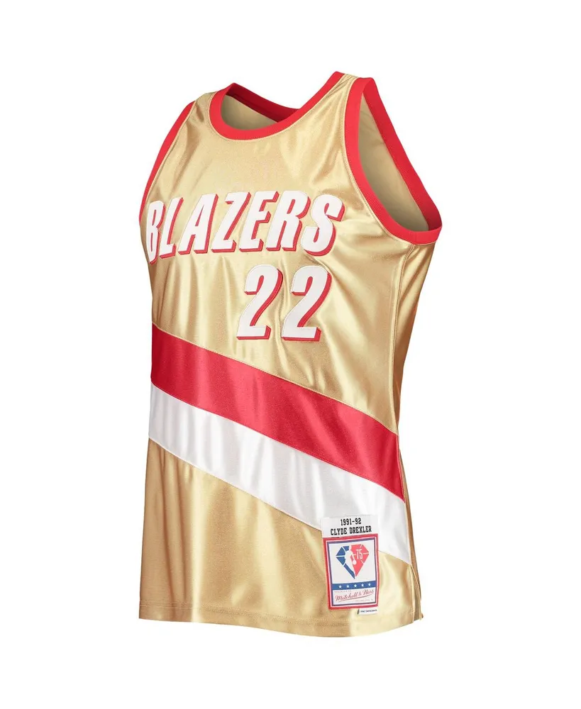 Men's Mitchell & Ness Clyde Drexler Gold Portland Trail Blazers 75th Anniversary 1991-92 Hardwood Classics Swingman Jersey