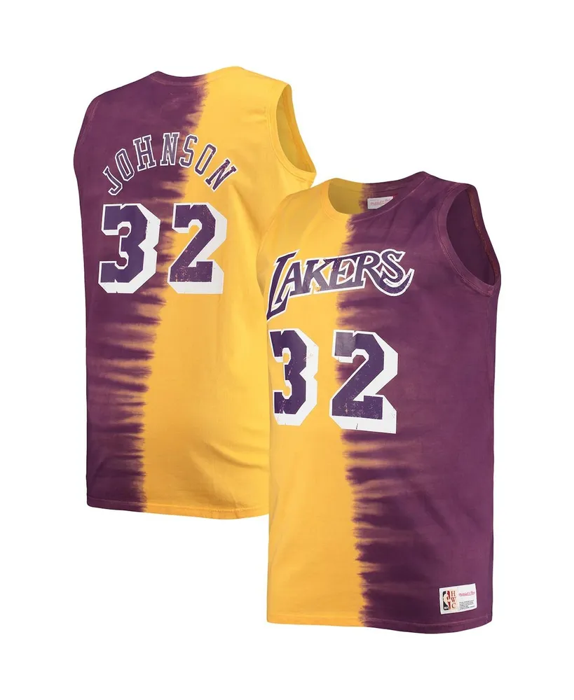 Men's Mitchell & Ness Magic Johnson Purple and Gold Los Angeles Lakers Profile Tie-Dye Player Tank Top