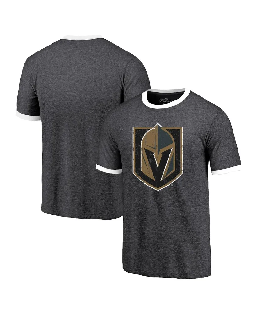 Men's Majestic Threads Heathered Black Vegas Golden Knights Ringer Contrast Tri-Blend T-shirt