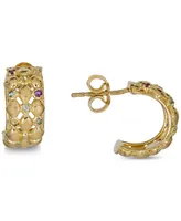 Multi-Gemstone Openwork Textured Small Hoop Earrings (1-1/4 ct. t.w.) in 14k Gold-Plated Sterling Silver, 0.56"