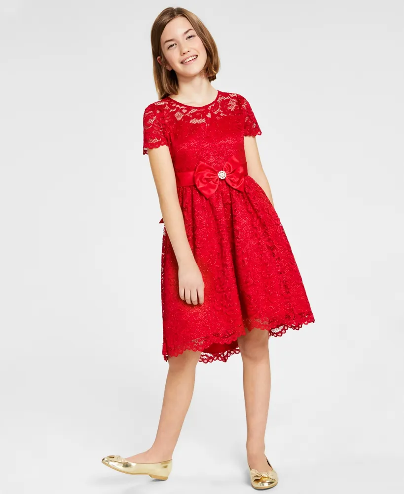 Rare Editions Big Girls Glitter Lace High Low Dress with Scallop Hem