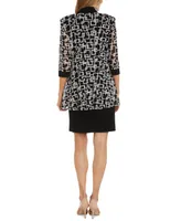 R & M Richards Women's Necklace Dress Puff-Print Jacket