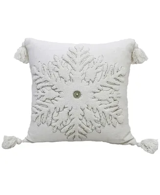 Vibhsa Christmas Snowflake Throw Pillow, 20"x20" - Ivory, Silver