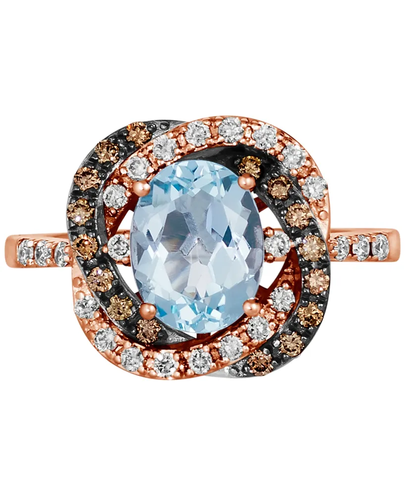Le Vian Blue Topaz (1-7/8 ct. t.w.) & Diamond (3/8 ct. t.w.) Halo Ring in 14k Rose Gold