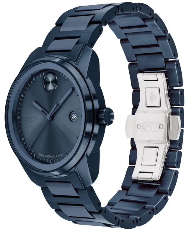 Men\'s Movado Steel Blue 42mm MainPlace Ion-Plated | Mall Verso Watch Bracelet Swiss Bold
