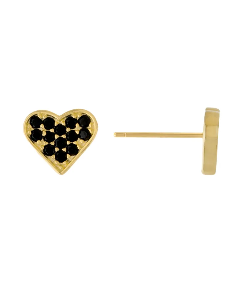 Black Spinel Post Heart Stud Earrings