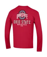 Men's Champion Scarlet Ohio State Buckeyes Team Stack 3-Hit Long Sleeve T-shirt