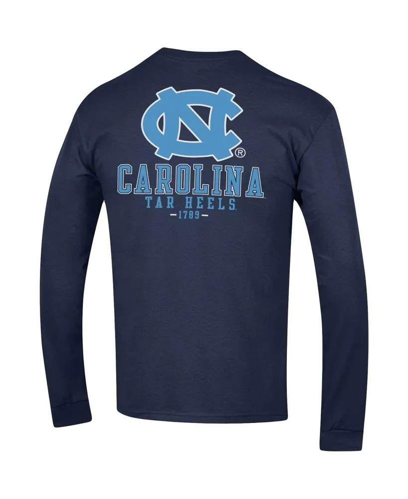 Men's Champion Navy North Carolina Tar Heels Team Stack Long Sleeve T-shirt