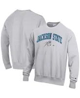 Men's Champion Heathered Gray Jackson State Tigers Arch Over Logo Reverse Weave Pullover Sweatshirt