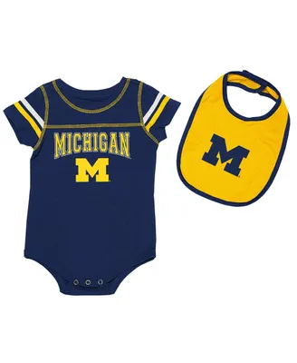 Boys and Girls Newborn and Infant Colosseum Navy, Gold Michigan Wolverines Chocolate Bodysuit and Bib Set