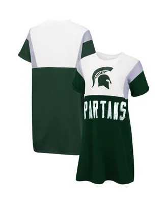 Women's G-iii 4Her by Carl Banks Green and White Michigan State Spartans 3rd Down Short Sleeve T-shirt Dress