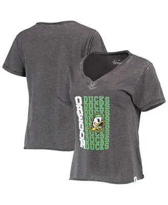 Women's League Collegiate Wear Heathered Black Oregon Ducks Burnout Loose Fit V-Neck T-shirt
