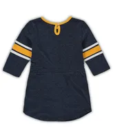 Girls Toddler Colosseum Heathered Navy Distressed West Virginia Mountaineers Poppin Sleeve Stripe Dress