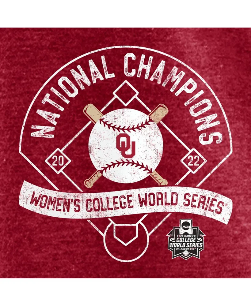 Women's Fanatics Heathered Crimson Oklahoma Sooners 2022 Ncaa Softball Women's College World Series Champions Slide Schedule T-shirt