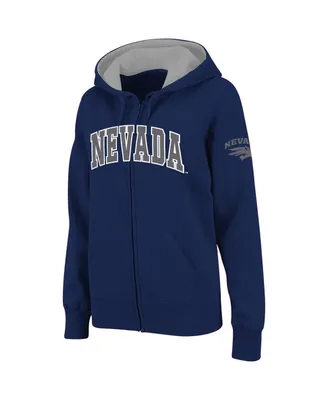 Women's Stadium Athletic Navy Nevada Wolf Pack Arched Name Full-Zip Hoodie