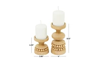 Wood Traditional 2 Piece Beaded Candle Holder Set