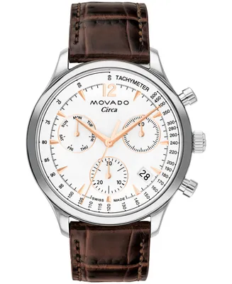 Movado Men's Heritage Brown Genuine Leather Strap Watch, 43mm