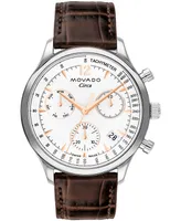 Movado Men's Heritage Brown Genuine Leather Strap Watch, 43mm