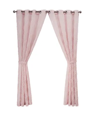 Jessica Simpson Everyn Sheer Embellished Grommet Window Curtain Panel Pair with Tiebacks