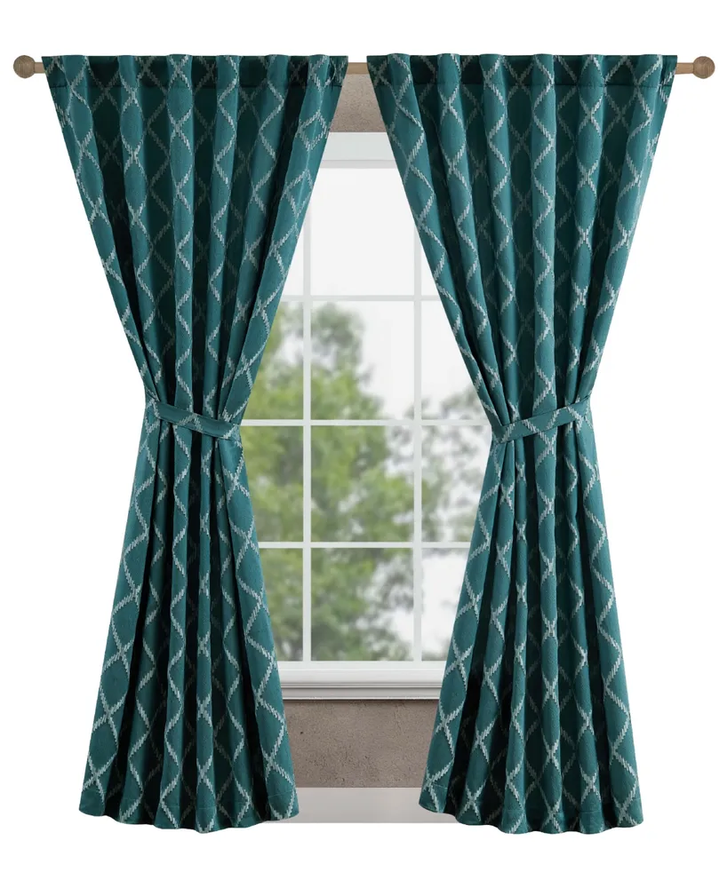 Jessica Simpson Lynee Textured Diamond Patterned Blackout Back-Tab Window Curtain Panel Pair with Tiebacks, 52" x 84"