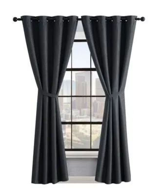 Lucky Brand Ember Thermal Woven Room Darkening Grommet Window Curtain Panel Pair With Tiebacks Collection