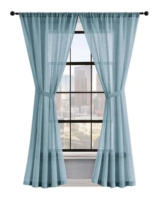 Lucky Brand Onyx Textured Sheer Voile Light Filtering Rod Pocket Window Curtain Panel Pair with Tiebacks