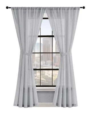 Lucky Brand Onyx Textured Sheer Voile Light Filtering Rod Pocket Window Curtain Panel Pair with Tiebacks, 52" x 84"