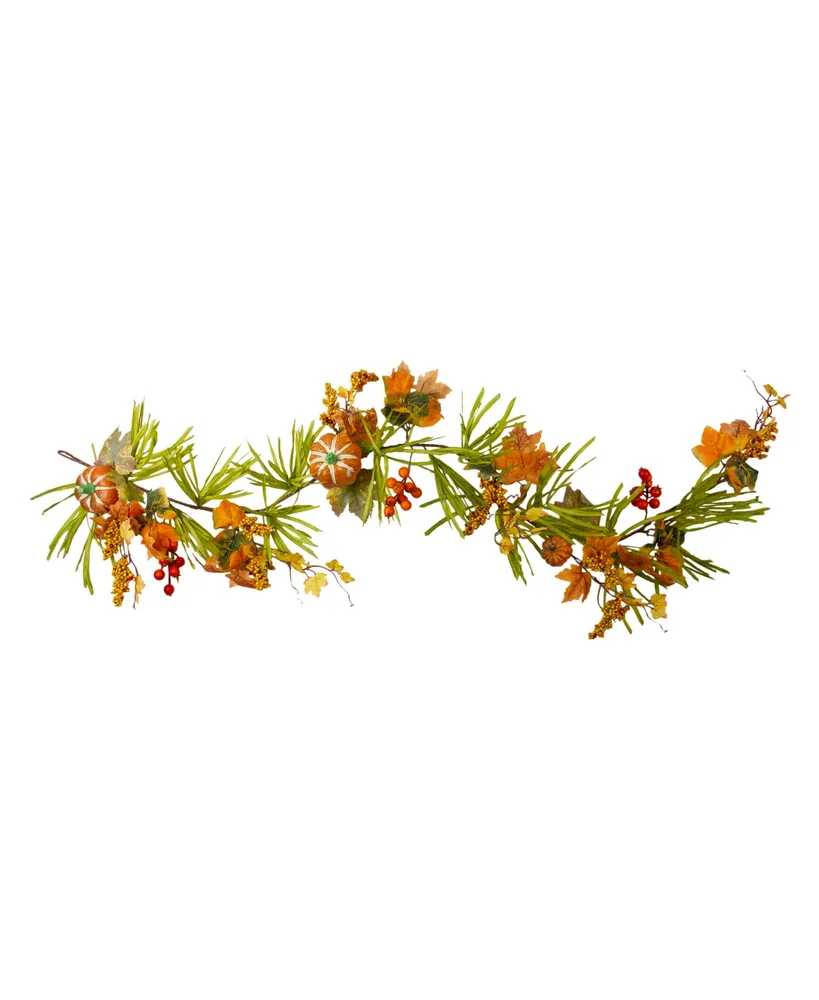 Pumpkins and Berries with Leaves Artificial Thanksgiving Garland Unlit, 5' x 10"