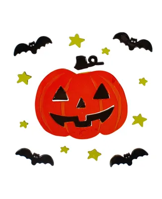 Jack-o-Lantern and Bat Halloween Gel 13 Piece Window Clings Set