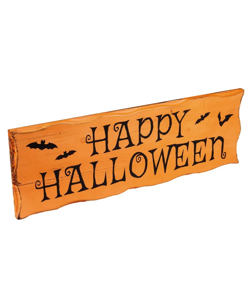 Wooden 'Happy Halloween' Wall Sign with Bats, 24"