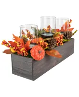 Pumpkin Berry and Pine Cone Fall Harvest Triple Pillar Candle Holder, 27"