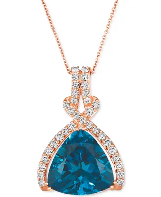 Le Vian Deep Sea Blue Topaz (10 ct. t.w.) & Nude Diamond (7/8 ct. t.w.) Adjustable 20" Pendant Necklace in 14k Rose Gold