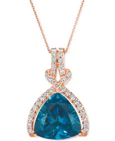 Le Vian Deep Sea Blue Topaz (10 ct. t.w.) & Nude Diamond (7/8 ct. t.w.) Adjustable 20" Pendant Necklace in 14k Rose Gold