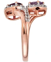 Pink Amethyst (3/8 ct. t.w.), Rhodolite (1/2 ct. t.w.) & White Topaz (5/8 ct. t.w.) Bypass Ring in 14k Rose Gold