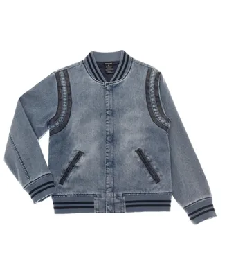Ring of Fire Big Boys Chill Denim Varsity Jacket with Ribbed Details