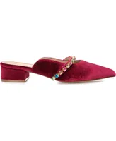 Journee Collection Women's Jewel Rhinestone Embellished Velvet Slip On Flats