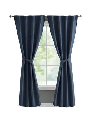 French Connection Val Thermal Woven Room Darkening Back Tab Window Curtain Panel Pair with Tiebacks