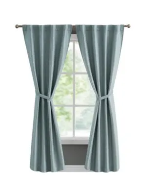 French Connection Val Thermal Woven Room Darkening Back Tab Window Curtain Panel Pair With Tiebacks Collection
