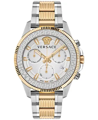 Versace Men's Swiss Chronograph Greca Action Two Tone Stainless Steel Bracelet Watch 45mm