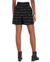 Women's Windowpane Tweed High Rise Straight Shorts