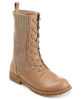 Journee Collection Women's Melei Knit Lace Up Lug Sole Combat Boots