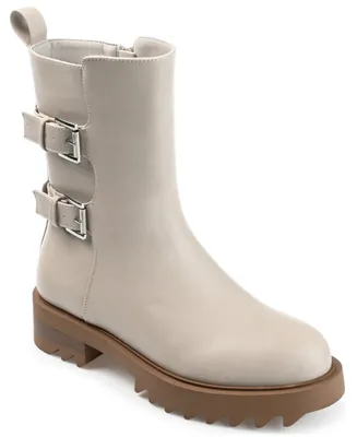 Journee Collection Women's Yasmine Lug Sole Mid Shaft Moto Booties